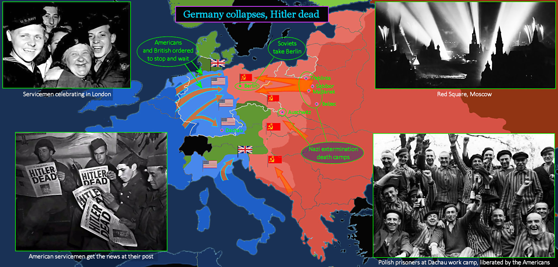 Fall of Berlin, Hitler suicide, 1945 map